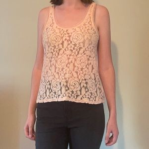 American Eagle Shimmery Lace Light Pink Tank (XS)